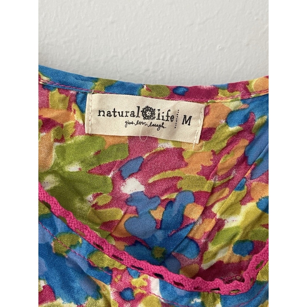 Natural Life Gigi Mini Dress Size M Scalloped Floral Boho Cottage Vacation Beach - Picture 6 of 10